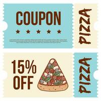 Italian fast food piece pizza. Coupon promotion, discount banner, gift voucher. Retro colors. Flat style. Vector illustration.