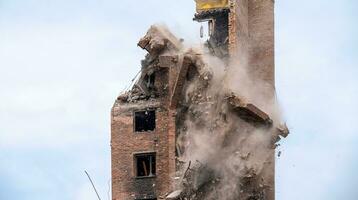 hit and explosion of a combat military missile in a residential building in Ukraine photo