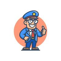 retro policía mascota dibujos animados ilustración. hombre en policía oficial traje con un Pulgares hacia arriba pose. vector ilustración.