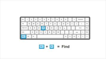 vector control ctrl F Find  - keyboard shortcuts - windows with keyboard white and blue illustration and transparent background isolated Hotk