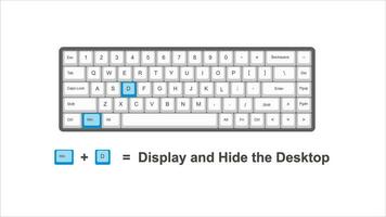 vector control win D Display and hide desktop  - keyboard shortcuts - windows with keyboard white and blue illustration and transparent background