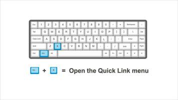 vector control win x open the quick link menu  - keyboard shortcuts - windows with keyboard white and blue illustration and transparent background