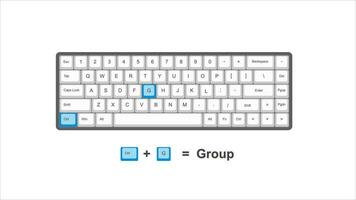 vector control CTRL G Group - keyboard shortcuts - windows with keyboard white and blue illustration and transparent background isolated Hotk