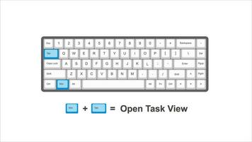 vector control win tab open task view - keyboard shortcuts - windows with keyboard white and blue illustration and transparent background isolated