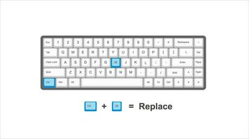 vector control CTRL  H  Replace - keyboard shortcuts - windows with keyboard white and blue illustration and transparent background isolated Hotk