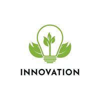 Innovation logo design idea with light bulb and leaf icon vector