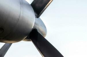 fragment of a propeller of a vintage airplane, isolated closeup photo