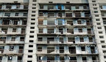 destroyed and burned houses in the city Russia Ukraine war photo