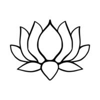 Simple lotus flower line drawing outline isolated in white background.  Lotus Blossom Symbol Icons. Vector illustration concept of Abstract Lotus flower