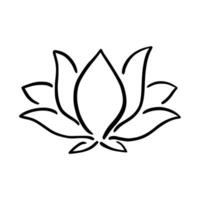 Simple lotus flower line drawing outline isolated in white background.  Lotus Blossom Symbol Icons. Vector illustration concept of Abstract Lotus flower