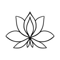 Simple lotus flower line drawing outline isolated in white background.  Lotus Blossom Symbol Icons. Vector illustration concept of Abstract Lotus flower