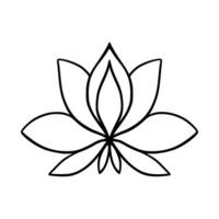 Simple lotus flower line drawing outline isolated in white background.  Lotus Blossom Symbol Icons. Vector illustration concept of Abstract Lotus flower