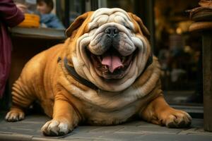 AI generated Chubby street dog exudes joy and contentment, capturing hearts with its plumpness photo