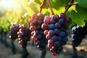 AI generated Vineyard beauty fresh grapes illuminated with gentle light exposure photo