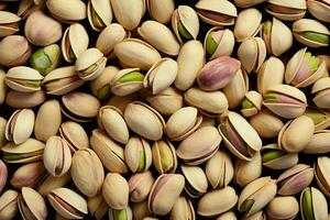 AI generated Table charm top view of pistachios creating a delightful background photo