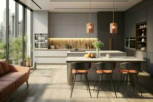 AI generated Apartment or house with modern bedroom, furniture, luxury, Scandinavian design photo