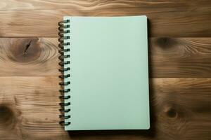 AI generated Natural touch Top view notebook resting gently on the wooden floor photo