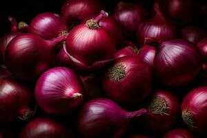 AI generated Overhead beauty red onions present an artful composition in a visually captivating top view photo