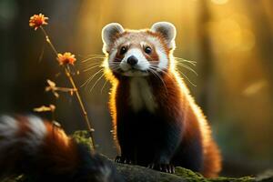 AI generated Elusive beauty weasels portrait set against the enchanting forest backdrop photo