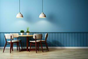 AI generated Blue wall design enhances the ambiance of the restaurant or coffee shop photo