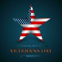 Veterans Day of USA with star in national flag colors american flag. Honoring all who served. Vector illustration