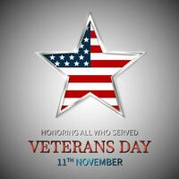 Veterans Day of USA with star in national flag colors american flag. Honoring all who served. Vector illustration