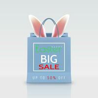 Happy Easter Sale. Realistic Paper shopping bag with handles isolated on white background. Vector illustration