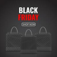 Black Friday Sale. Realistic Paper shopping bag with handles isolated on white background. Vector illustration