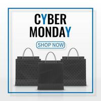 Cyber Monday Sale. Realistic Paper shopping bag with handles isolated on white background. Vector illustration