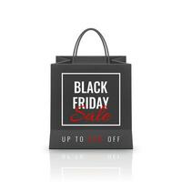 Black Friday Sale. Realistic Paper shopping bag with handles isolated on white background. Vector illustration
