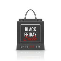 Black Friday Sale. Realistic Paper shopping bag with handles isolated on white background. Vector illustration