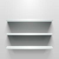 White empty shelf on white wall. Vector mockup