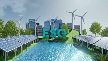 limpiar energía esg negocio, futuro ambiental conservación y sostenible, 3d representación video