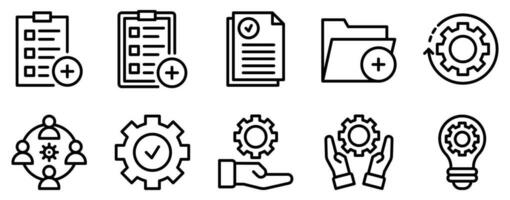 Project Management line style icon set collection vector