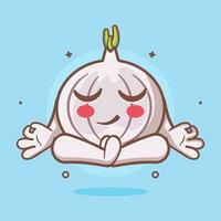 calm garlic character mascot with yoga meditation pose isolated cartoon in flat style design vector