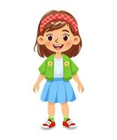 vector ilustración dibujos animados de un linda niña en pie y sonriente mientras vestido en vistoso y casual ropa