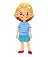 vector ilustración dibujos animados de un linda niña en pie y sonriente mientras vestido en vistoso y casual ropa