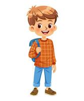 Vector illustration cartoon of a cute boy standing and smiling in colorful and casual clothes