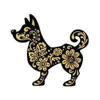 perro con retro pintado negro y oro, símbolo de el año, vector ilustración eps 10