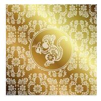 greeting card monkey with gold in ethnic Russian style, symbol of the year, vector illustration