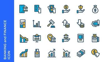 Banking and finance fill outlined icon set. Suitable for digital banking icon element. vector