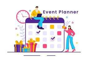 Event Planner Vector Illustration with Planning Schedule, Time Management, Business Agenda and Calendar Concept in Flat Cartoon Background