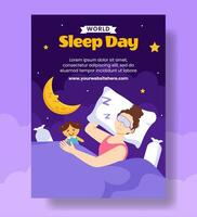 Sleep Day Vertical Poster Flat Cartoon Hand Drawn Templates Background Illustration vector