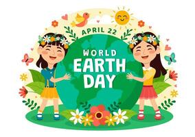 World Earth Day Vector Illustration on April 22 with World Map and Plants or Trees for Greening Awareness in Environment Flat Cartoon Background