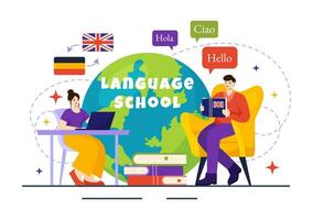 Language School Vector Illustration of Online Learning, Courses, Training Program and Study Foreign Hallo Languages Abroad in Flat Background