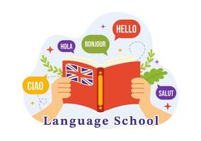 Language School Vector Illustration of Online Learning, Courses, Training Program and Study Foreign Hallo Languages Abroad in Flat Background