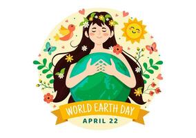 World Earth Day Vector Illustration on April 22 with World Map and Plants or Trees for Greening Awareness in Environment Flat Cartoon Background