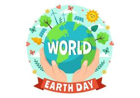 World Earth Day Vector Illustration on April 22 with World Map and Plants or Trees for Greening Awareness in Environment Flat Cartoon Background