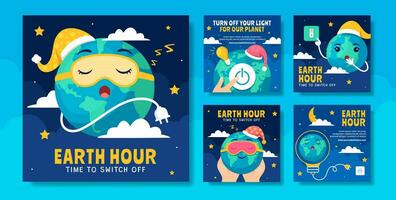 Earth Hour Day Social Media Post Flat Cartoon Hand Drawn Templates Background Illustration vector