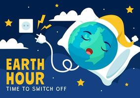 Earth Hour Day Social Media Background Flat Cartoon Hand Drawn Templates Illustration vector